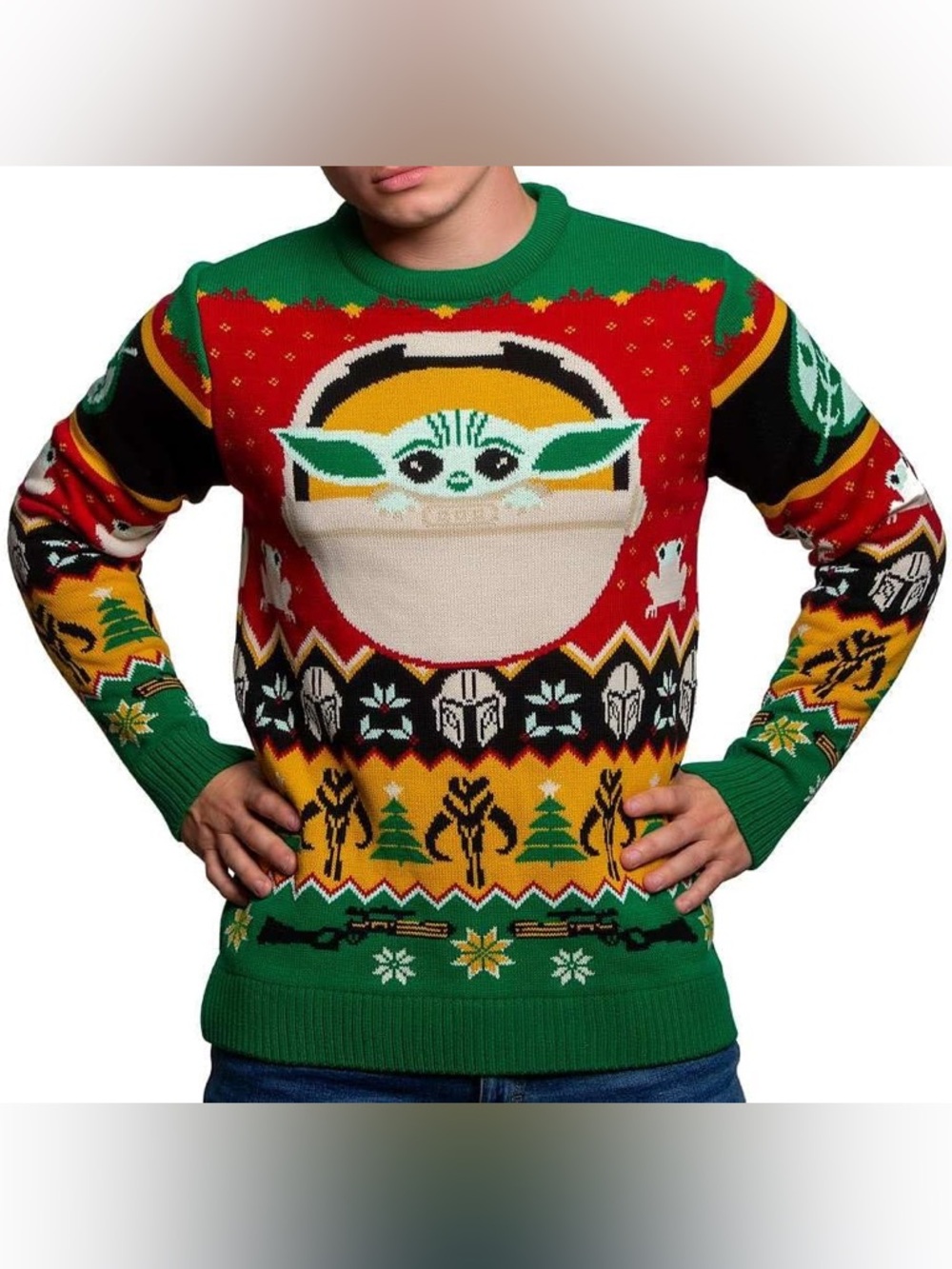 Star Wars Baby Grogu Christmas Sweater Knit Merchoid Party Oversize Festive Sz L